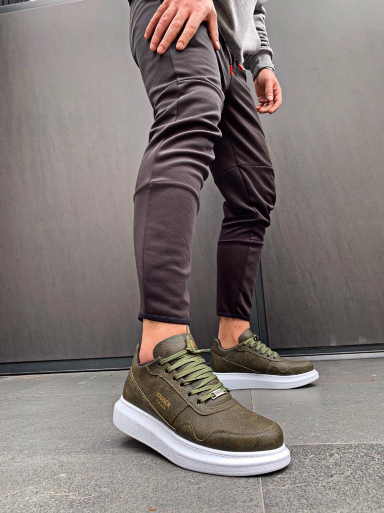 Men's Sneaker High Sole Casual Shoes 040 Khaki - STREETMODE™
