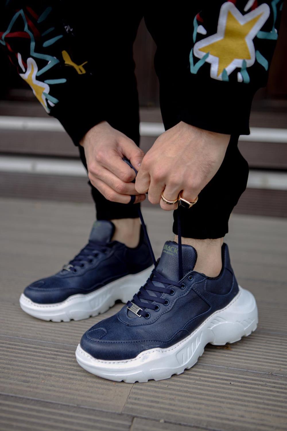 Men's Sneaker High Sole Casual Shoes N75 Navy - STREETMODE™