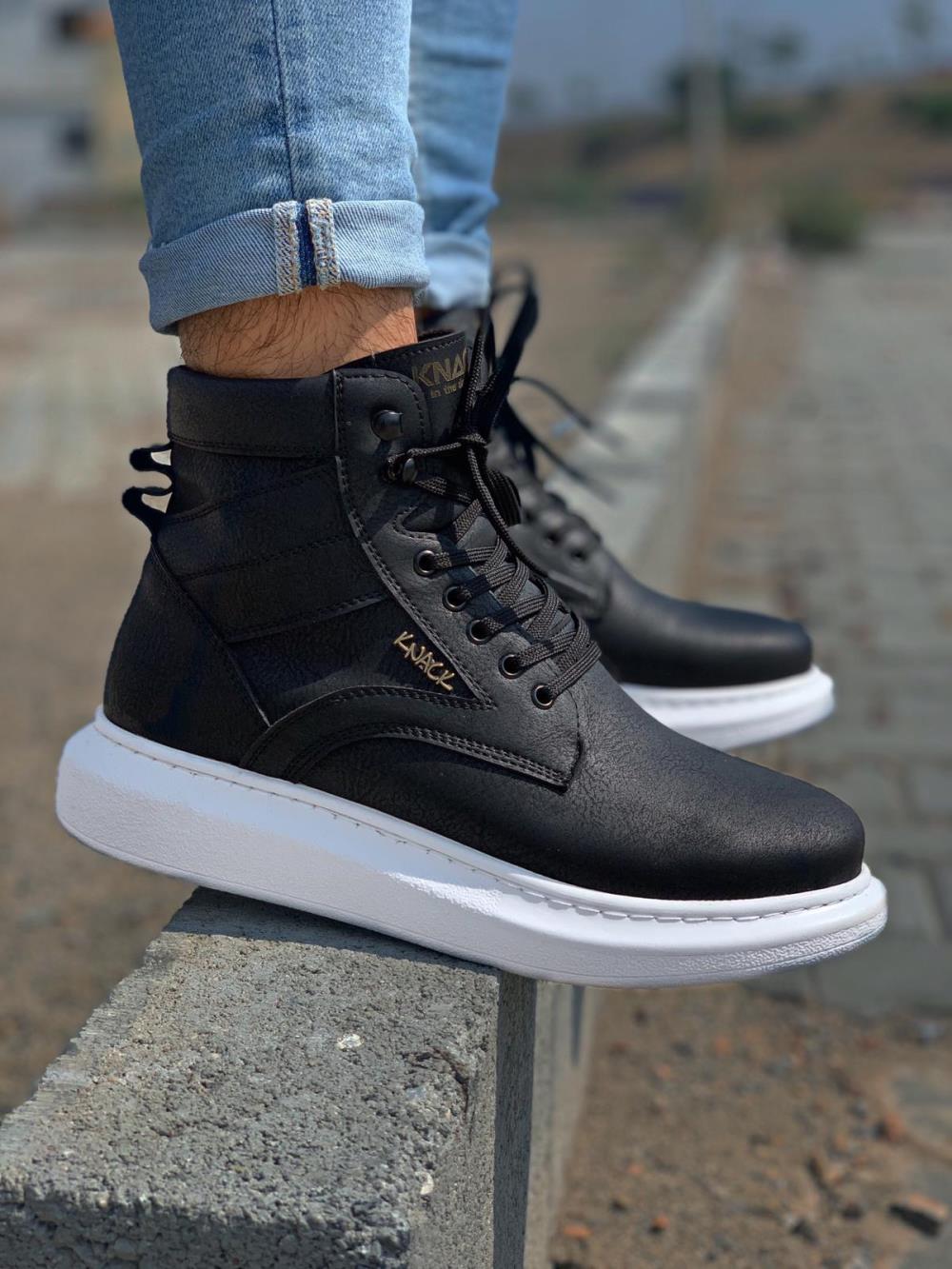 Men's Sneaker High Sole Shoes B-404 Black - STREETMODE™