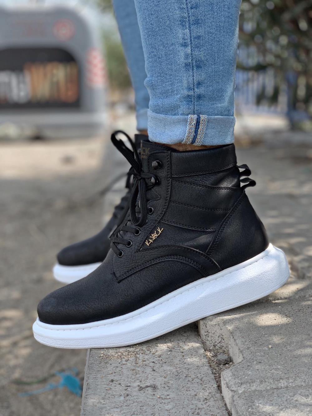 Men's Sneaker High Sole Shoes B-404 Black - STREETMODE™