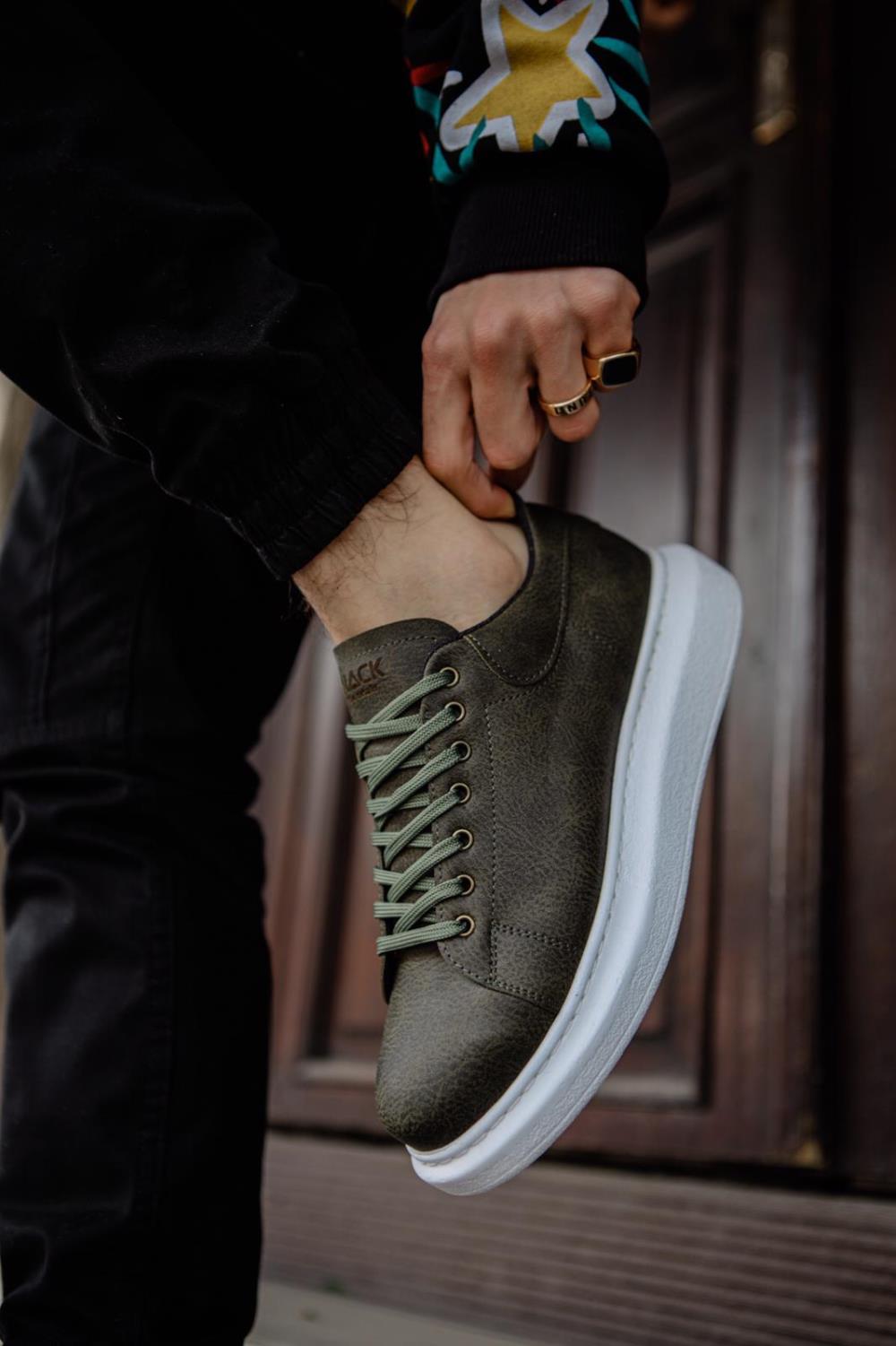 Men's Sneaker Khaki High Top Casual Shoes 044 - STREETMODE™