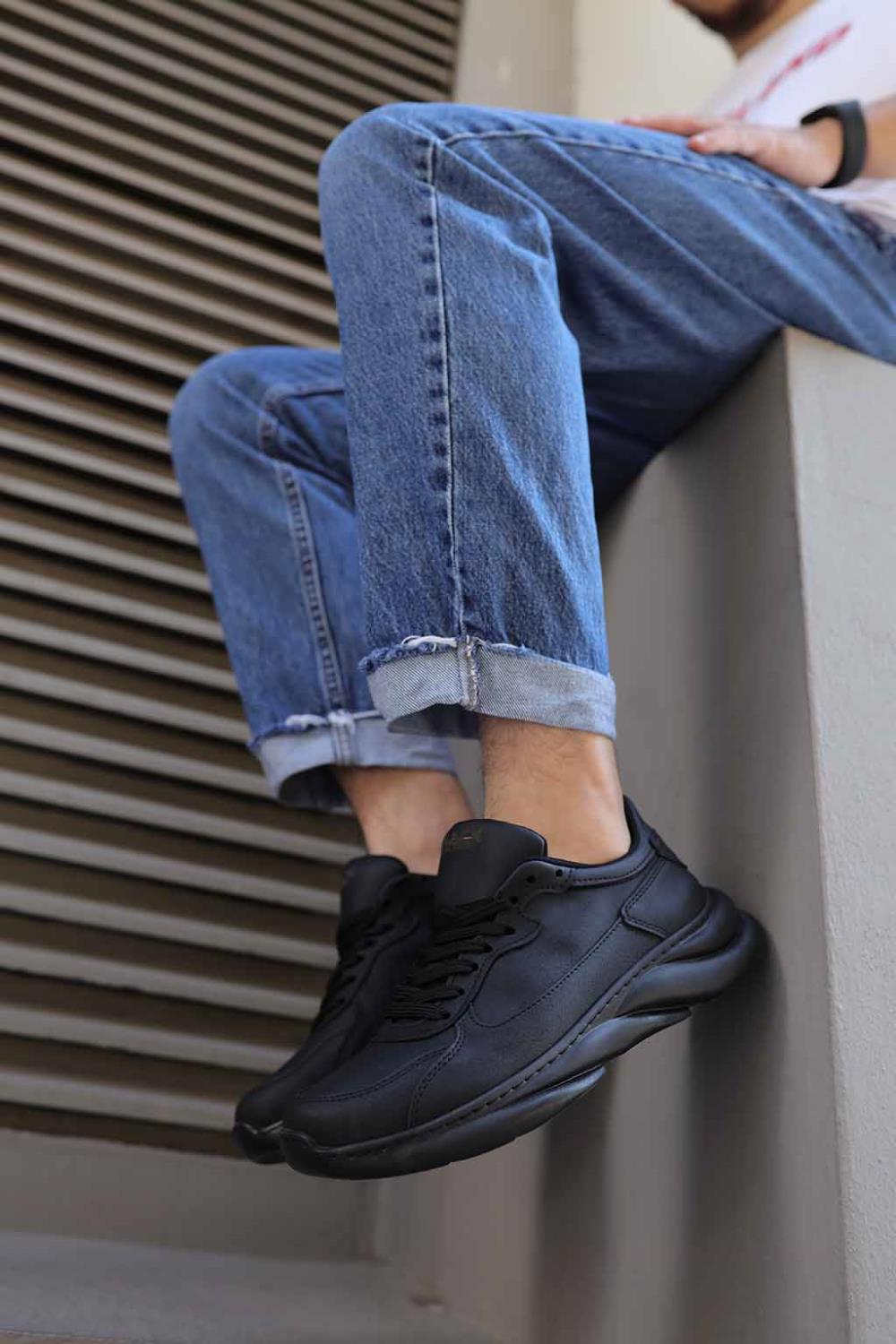 Men's Sneakers Shoes 065 Black (Black Sole) - STREETMODE™