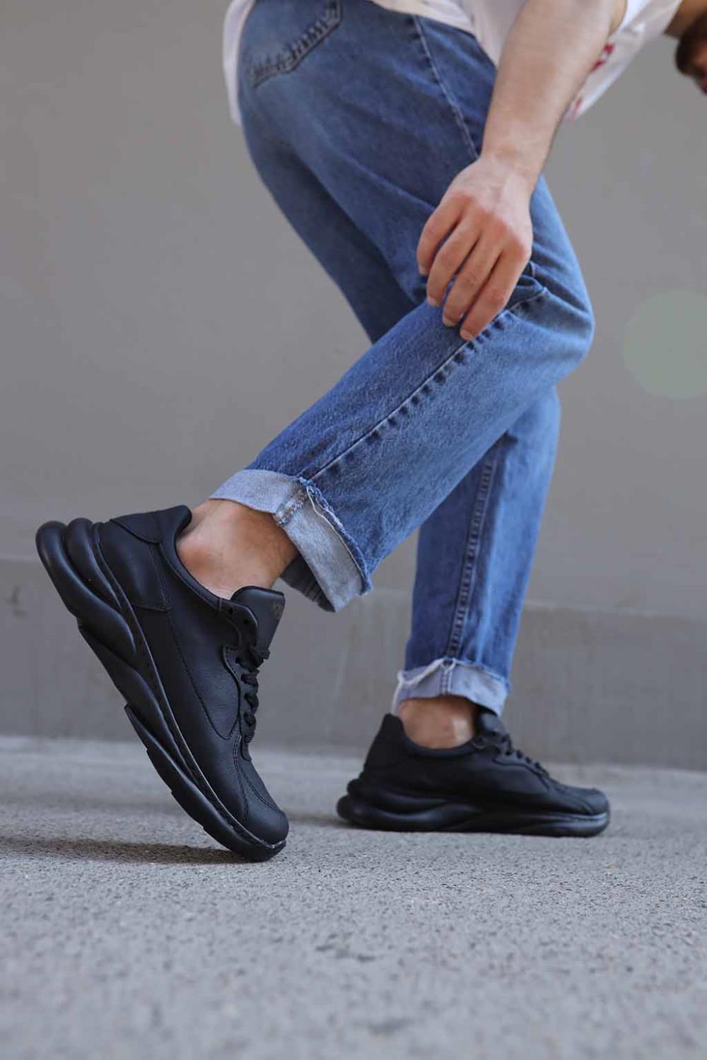 Men's Sneakers Shoes 065 Black (Black Sole) - STREETMODE™