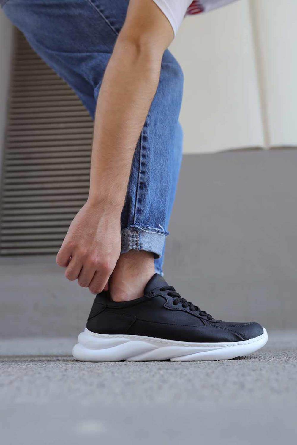 Men's Sneakers Shoes 065 Black (White Sole) - STREETMODE™