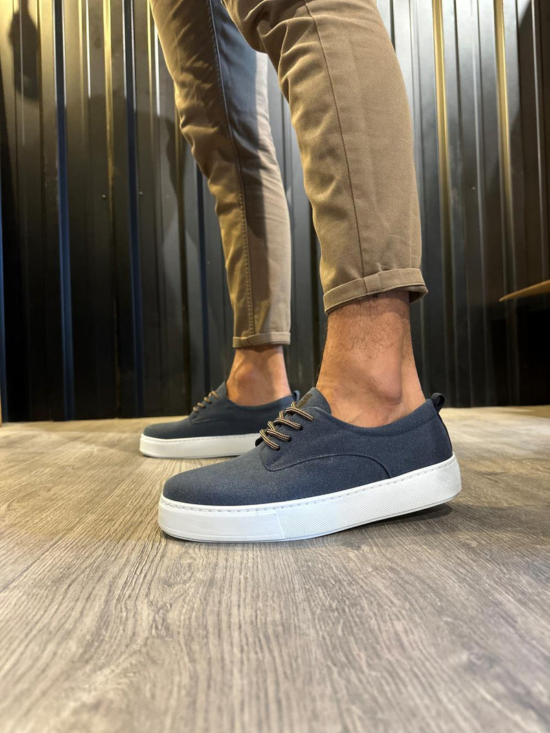 Men's Suede Navy Blue Casual Sneaker Shoes 077 - STREETMODE™