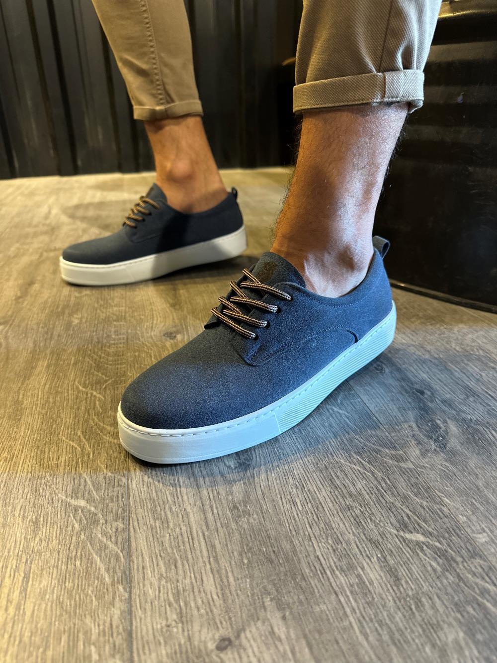 Men's Suede Navy Blue Casual Sneaker Shoes 077 - STREETMODE™