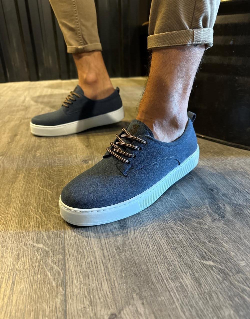 Men's Suede Navy Blue Casual Sneaker Shoes 077 - STREETMODE™
