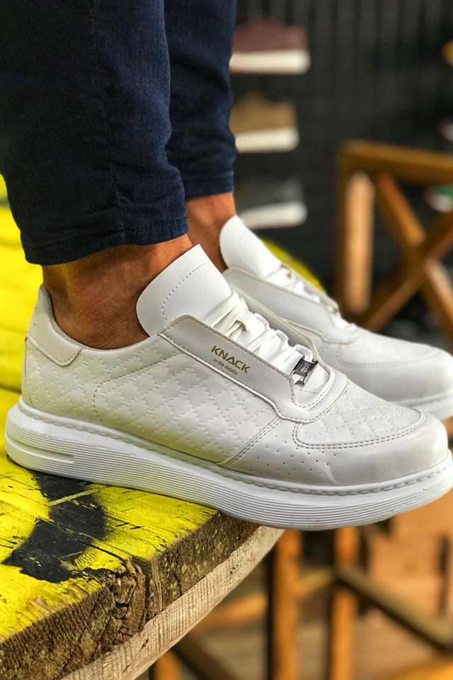 Men's White Quilted High Sole Casual Sneakers Sports Shoes - STREETMODE™ DE