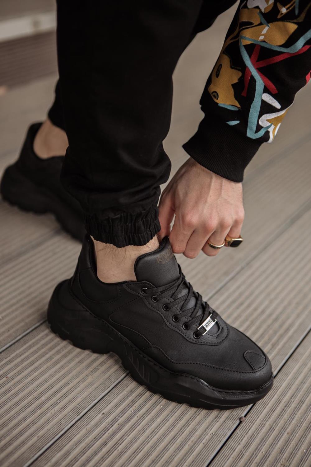 Mens Sneaker High Sole Casual Shoes N75 Full Black - STREETMODE™