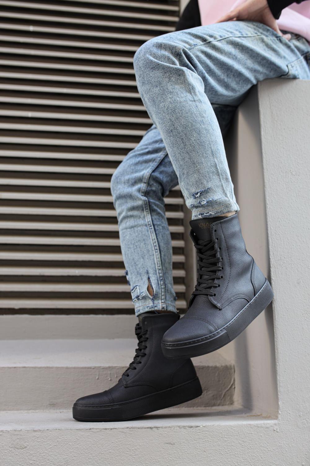 Mens Sneaker Long Sport Military Boots 022 Full Black - STREETMODE™ DE
