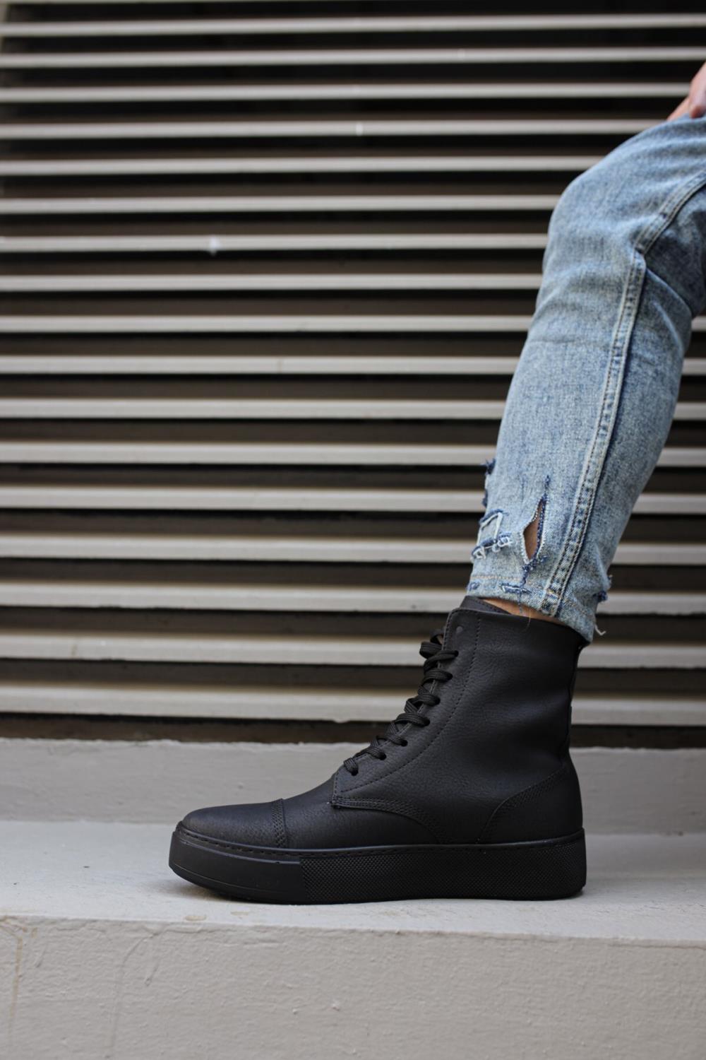 Mens Sneaker Long Sport Military Boots 022 Full Black - STREETMODE™ DE