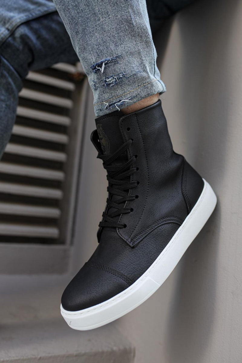 Mens Sneaker Long Sport Military Boots 022 White - STREETMODE™