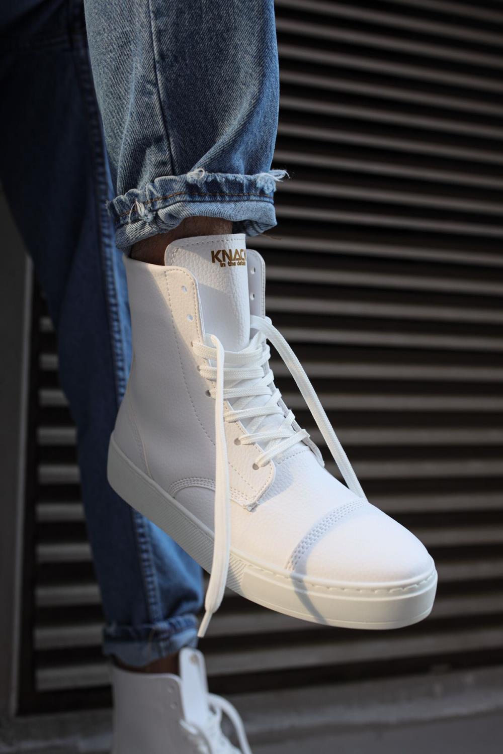 Mens Sneaker  Long Sport Military Boots 022 White - STREETMODE™