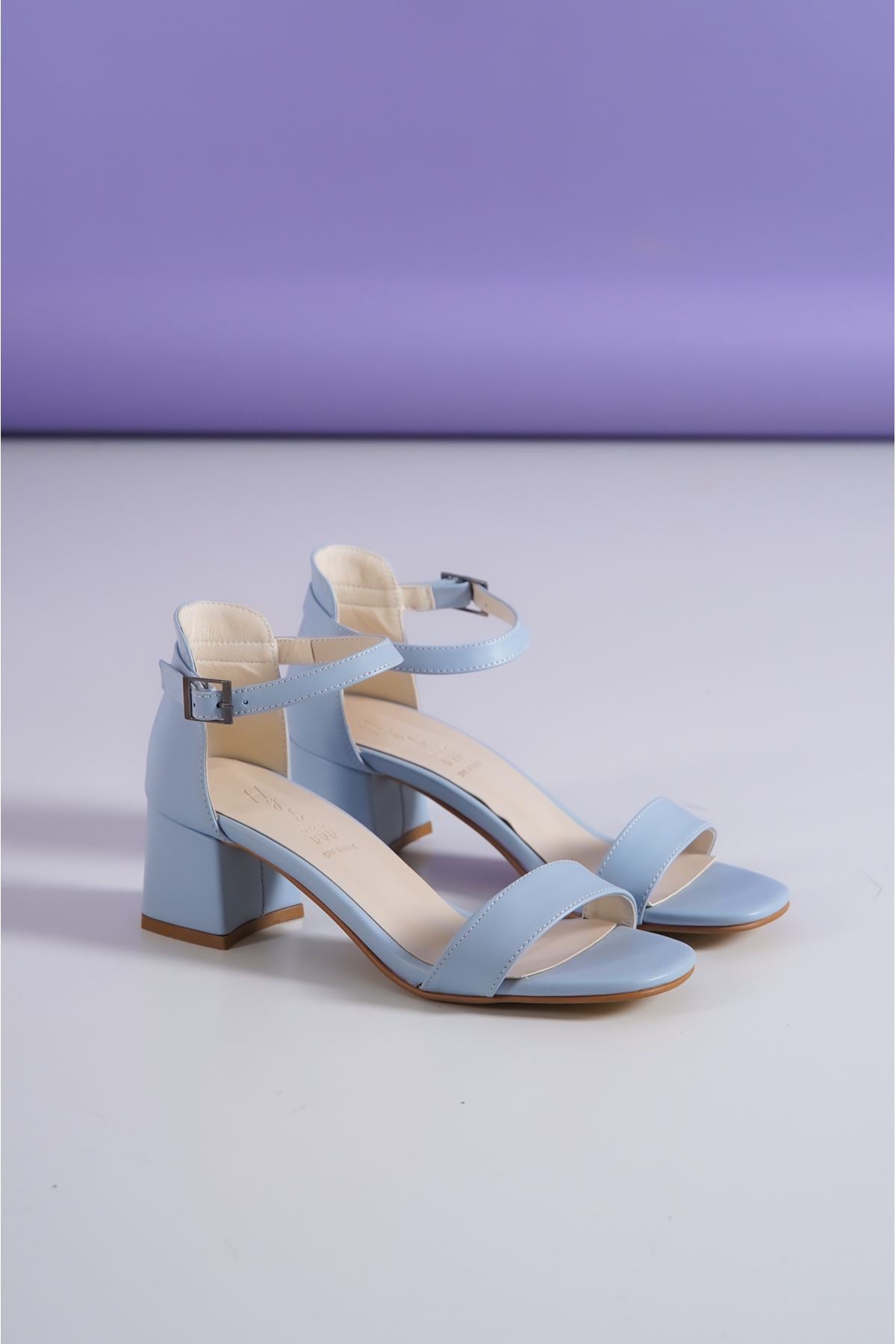 Miuccia Ankle Strap Baby Blue Skin Women's Heeled Shoes - STREETMODE™