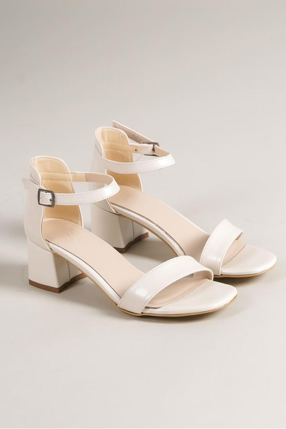 Miuccia Ankle Belt White Mother-of-Pearl Women's Heeled Shoes - STREETMODE™