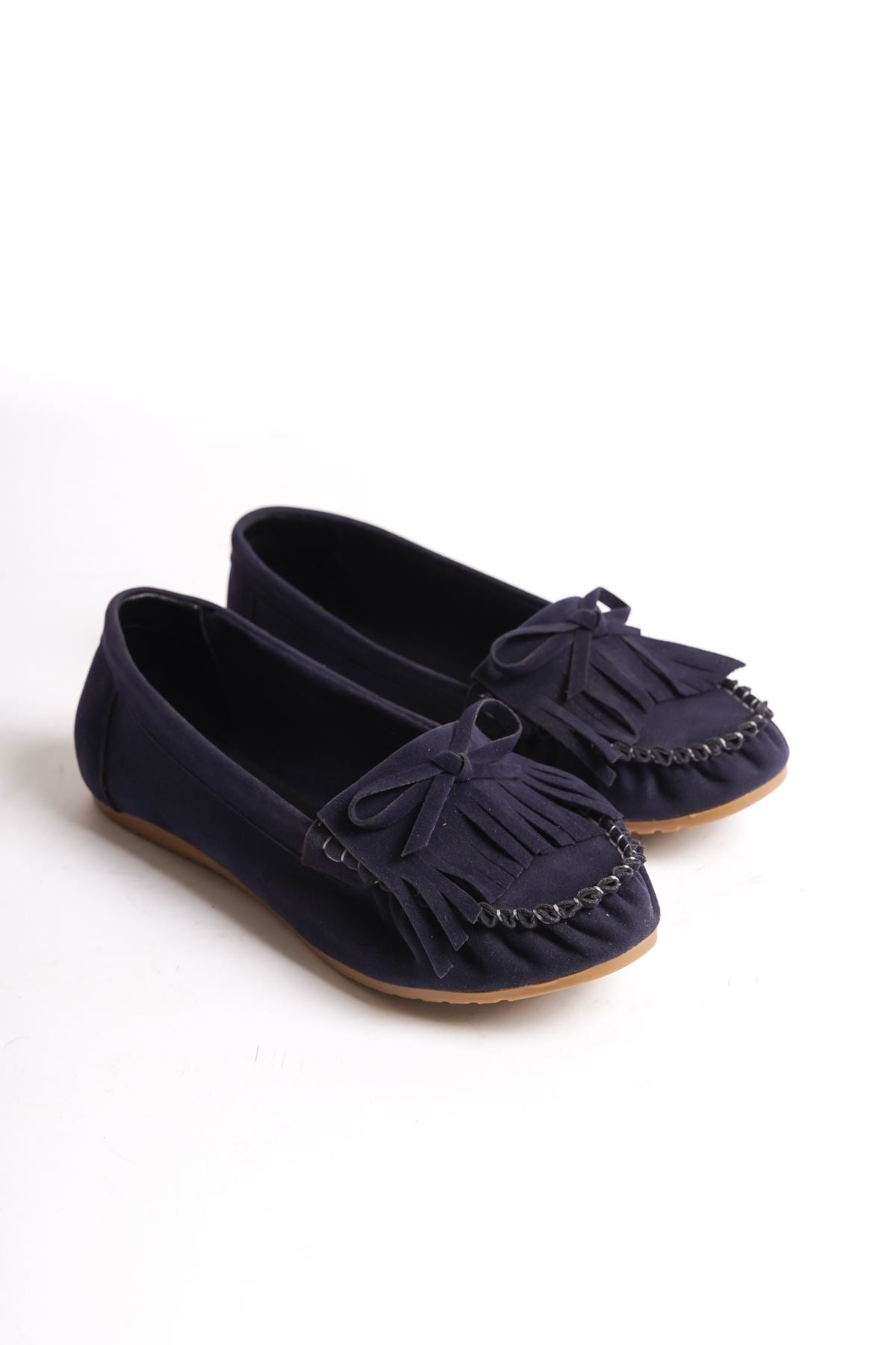 Navy Blue Suede Tasseled Casual Women's Ballerinas - STREETMODE™