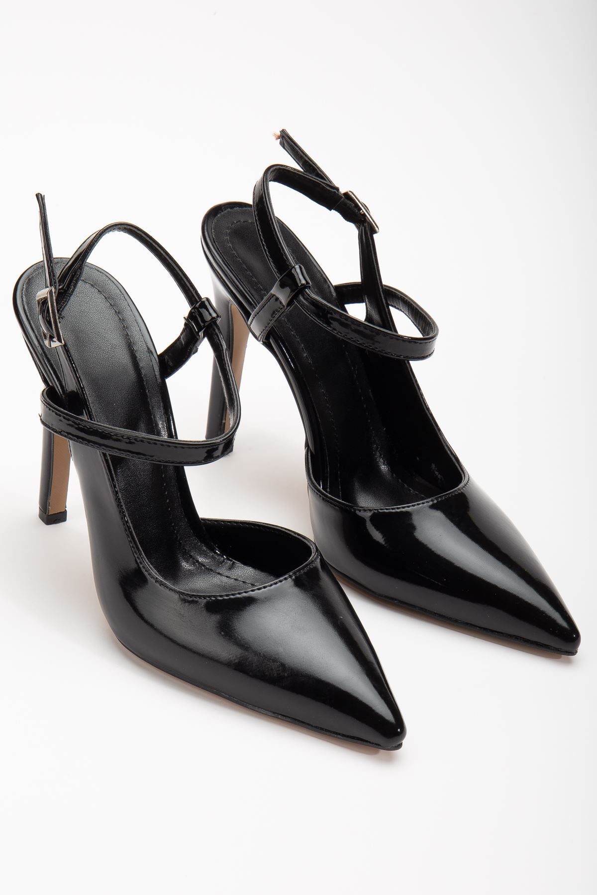 Nely Black Patent Leather Pointed Women's Heeled Shoes - STREETMODE™
