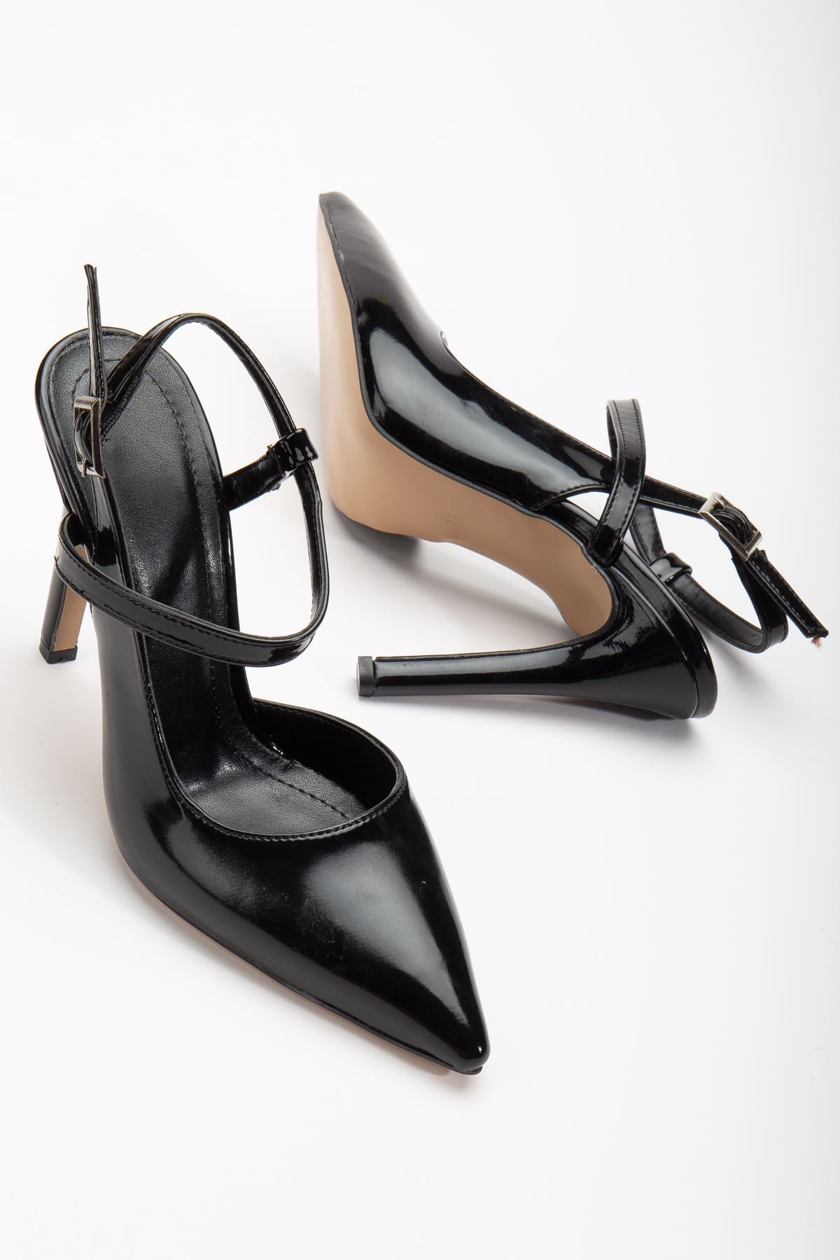 Nely Black Patent Leather Pointed Women's Heeled Shoes - STREETMODE™
