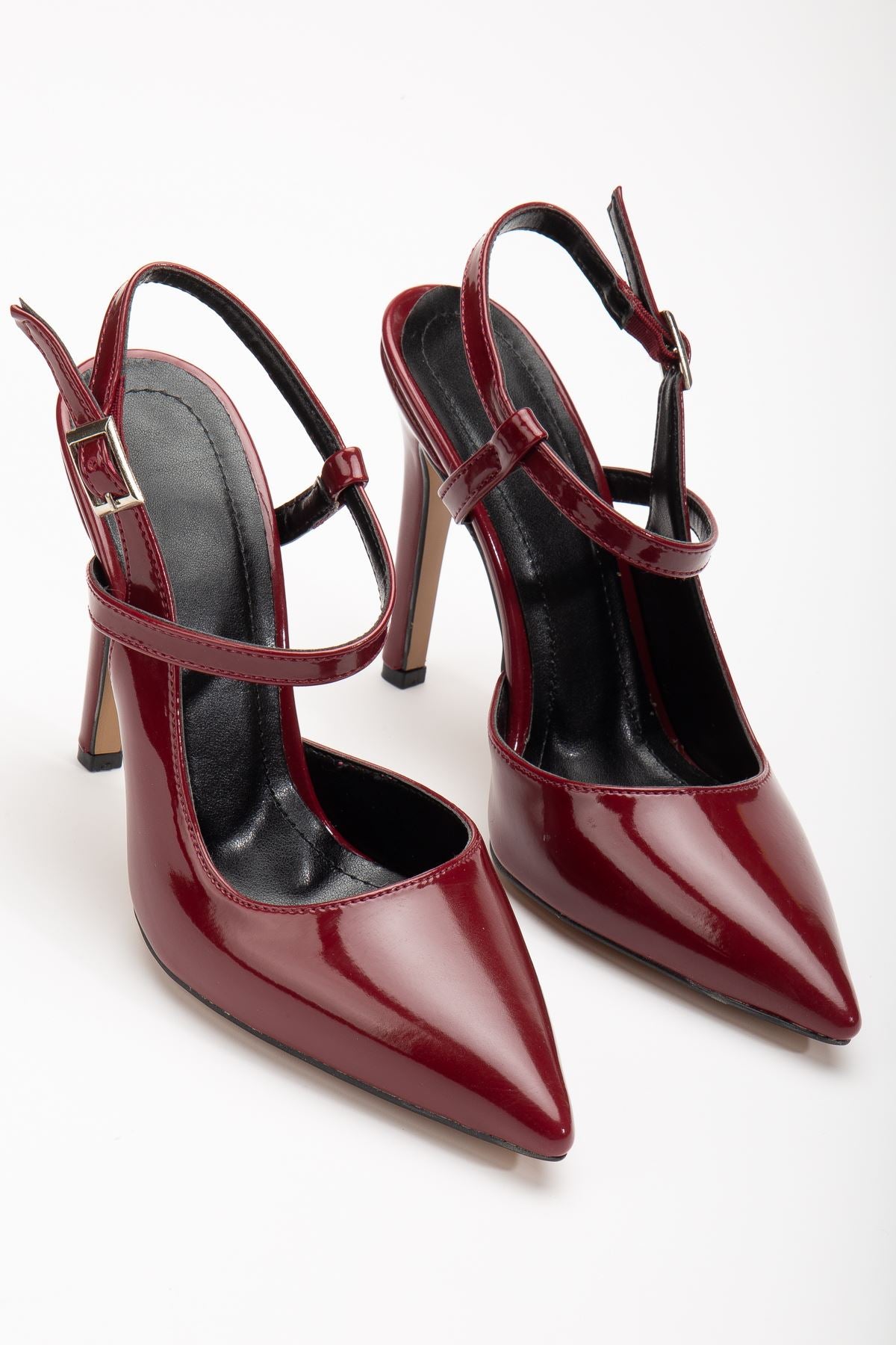 Nely Claret Red Patent Leather Pointed Women's Heeled Shoes - STREETMODE™