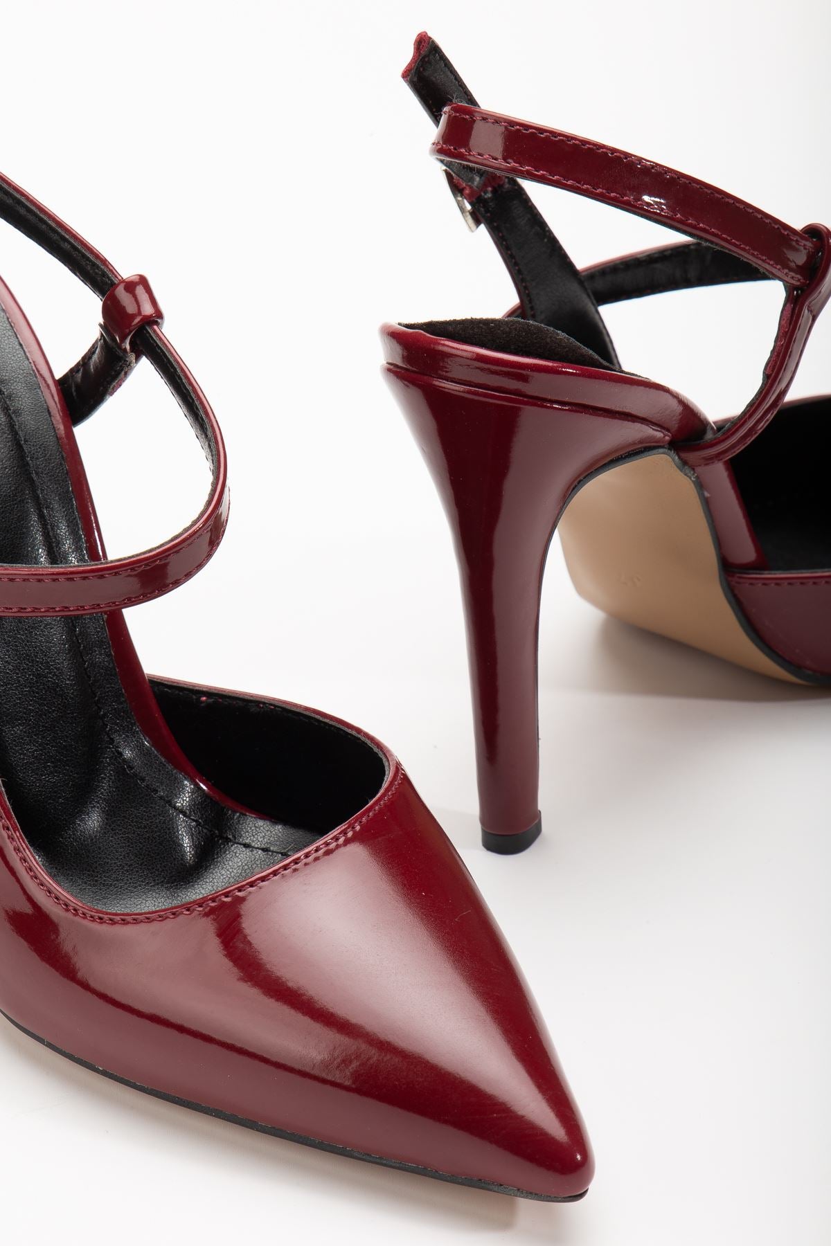 Nely Claret Red Patent Leather Pointed Women's Heeled Shoes - STREETMODE™