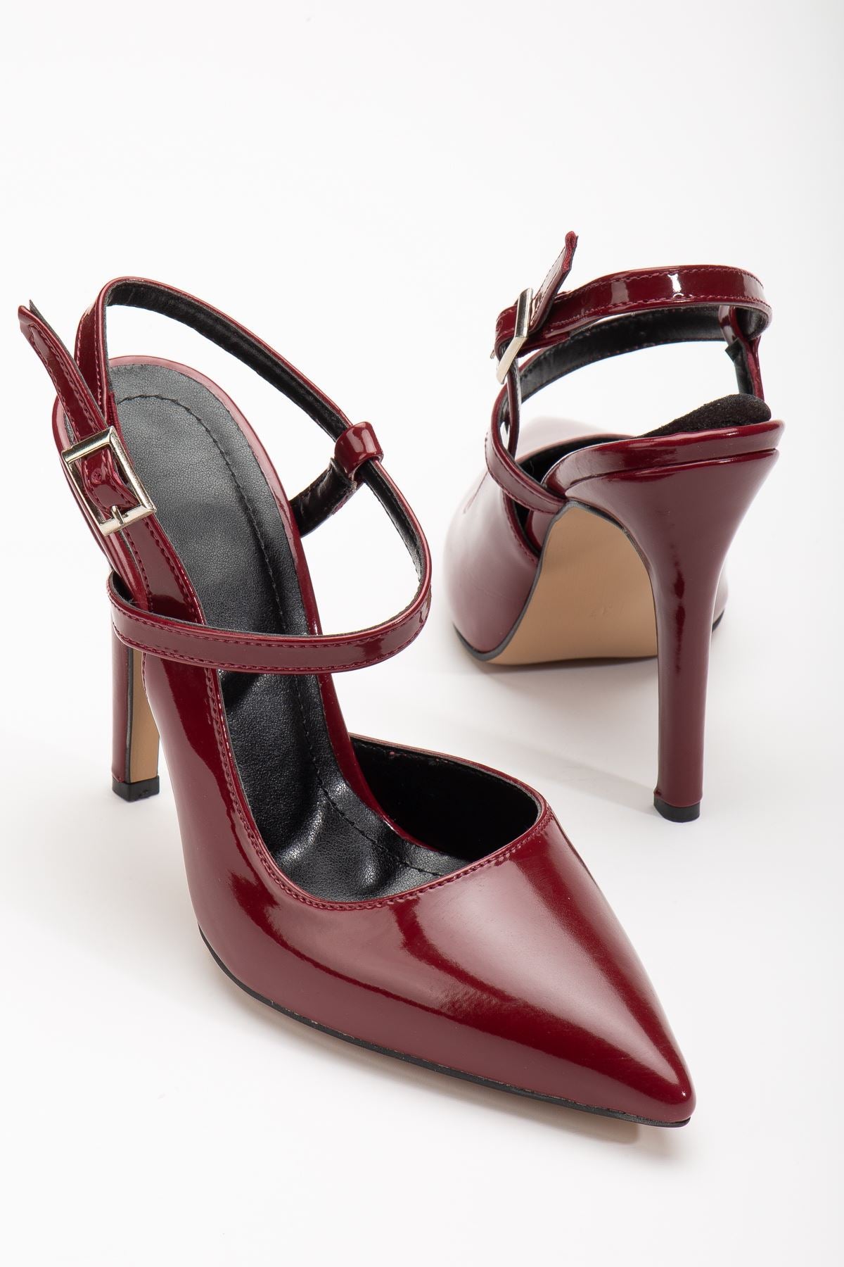 Nely Claret Red Patent Leather Pointed Women's Heeled Shoes - STREETMODE™