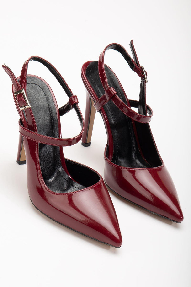 Nely Claret Red Patent Leather Pointed Women's Heeled Shoes - STREETMODE™