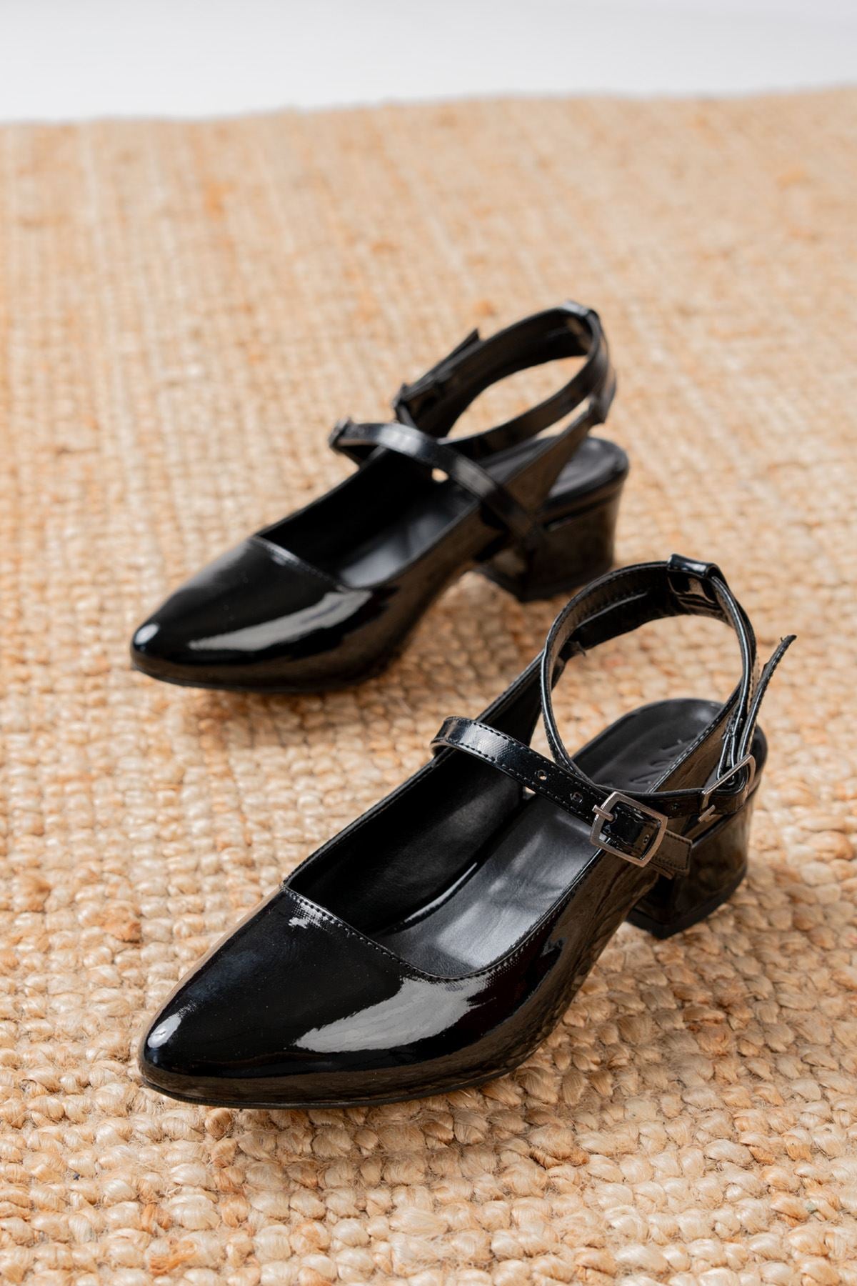 Nita Black Patent Leather Low Heel Women's Shoes - STREETMODE™