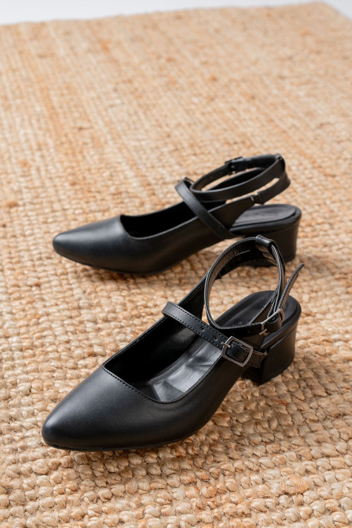 Nita Black Skin Low Heel Women's Shoes - STREETMODE™
