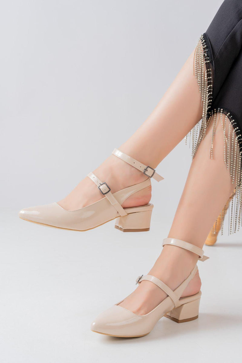 Nita Cream Patent Leather Low Heel Women's Shoes - STREETMODE™