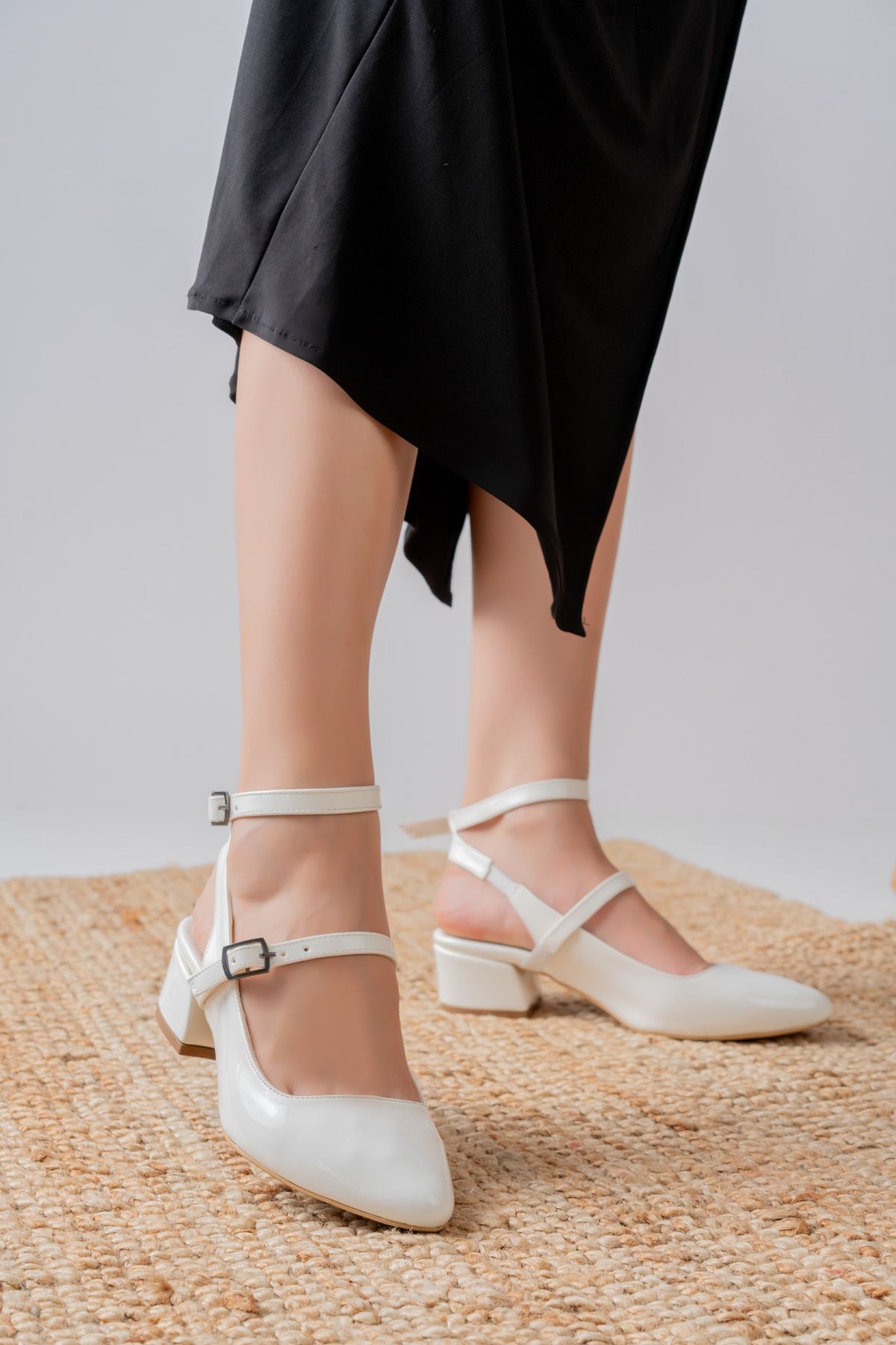 Nita White Patent Leather Low Heel Women's Shoes - STREETMODE™