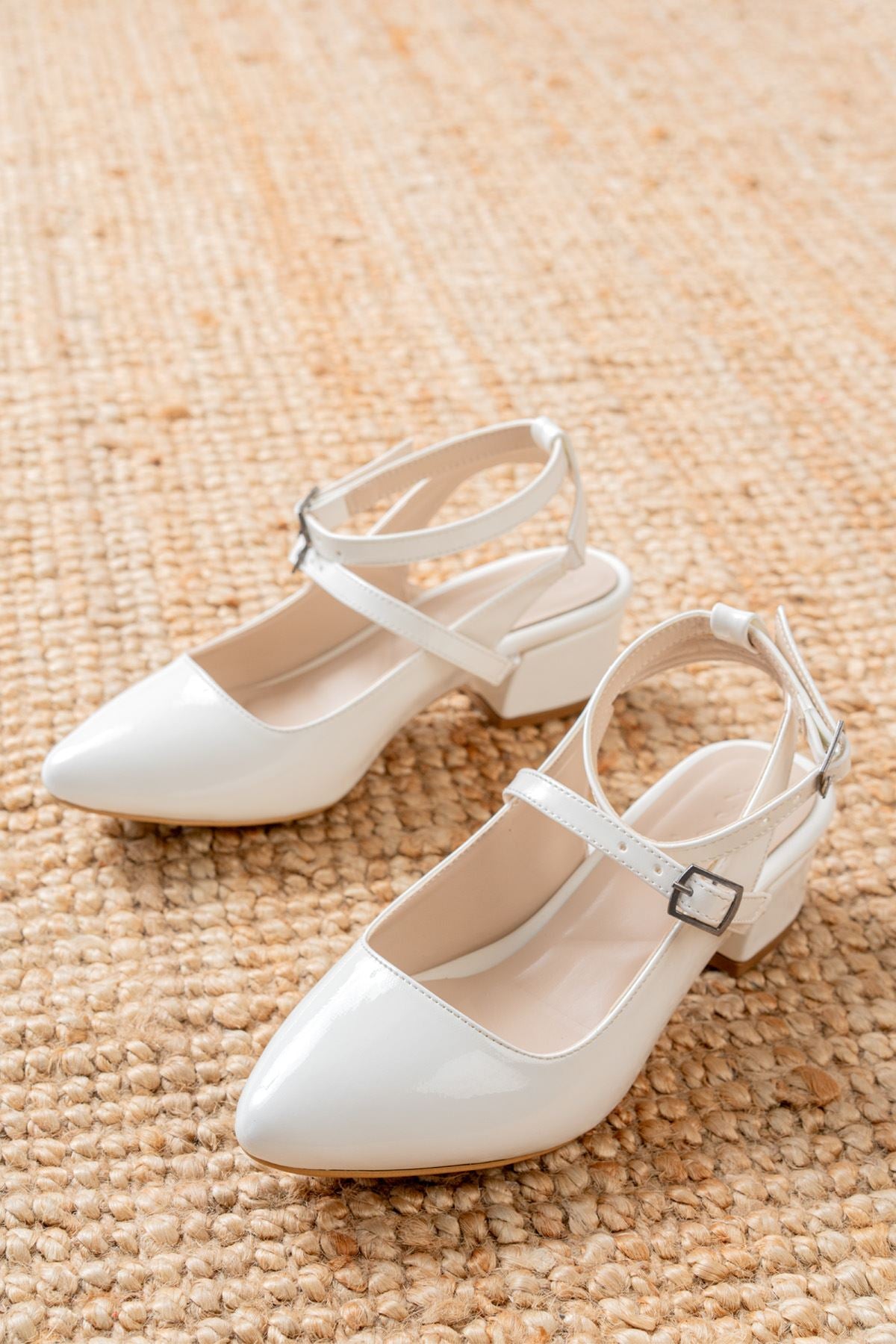Nita White Patent Leather Low Heel Women's Shoes - STREETMODE™