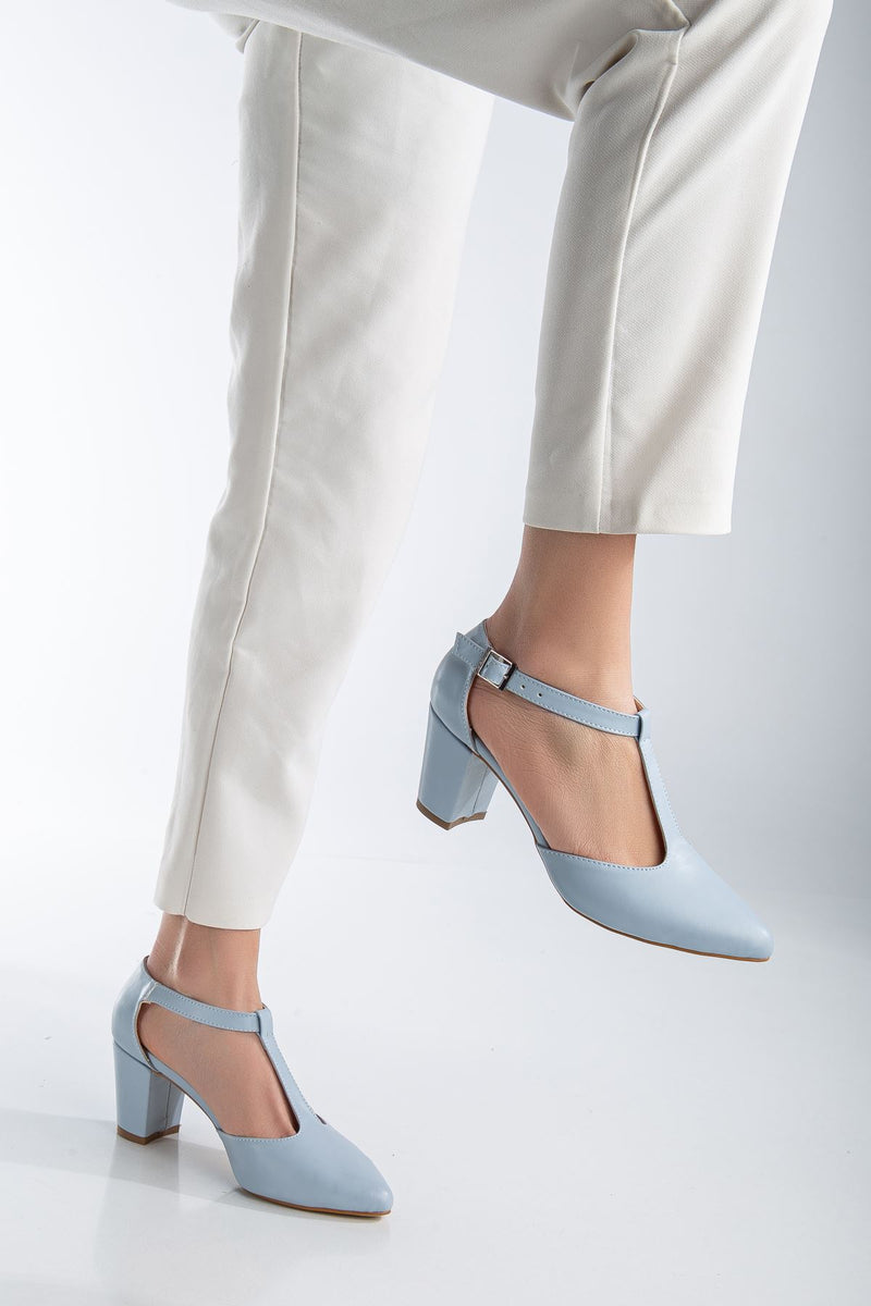 Niven Baby Blue Leather Heeled Women's Shoes - STREETMODE™