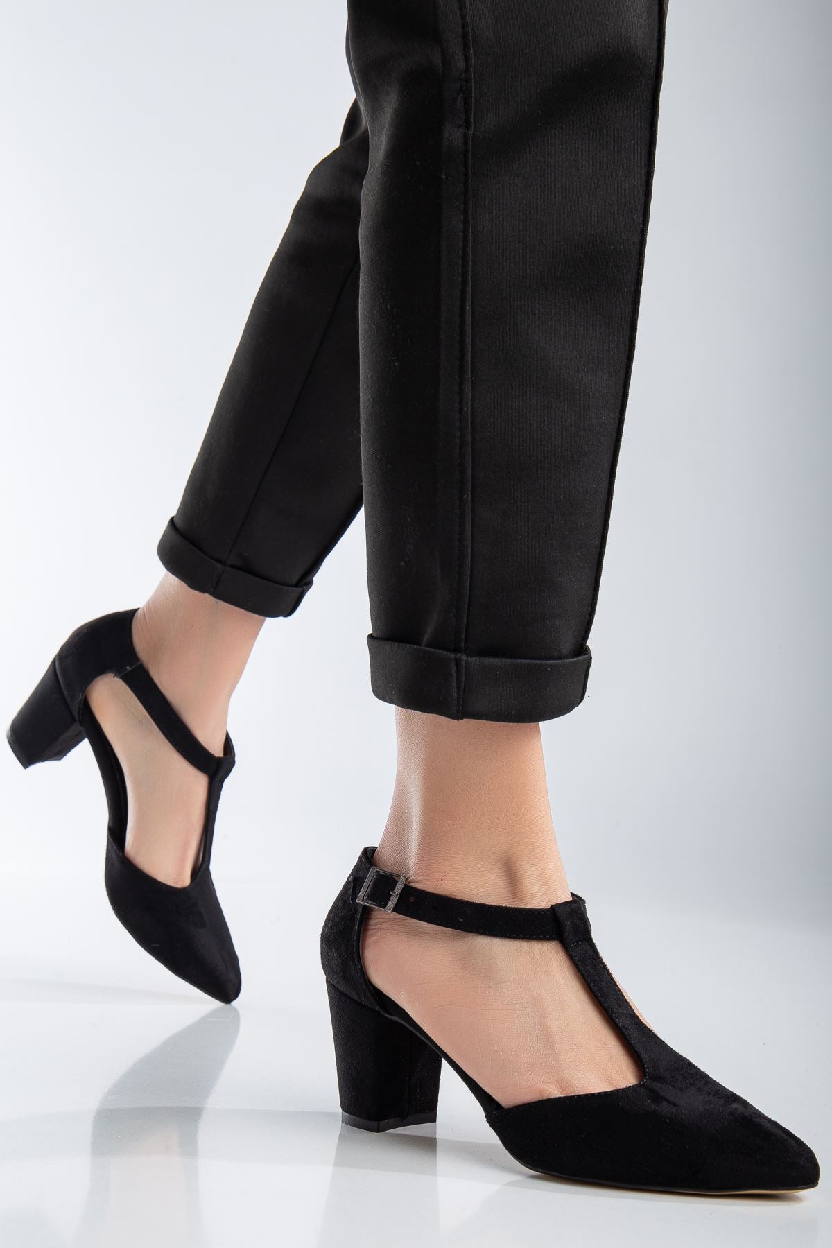 Niven Black Suede Heeled Women's Shoes - STREETMODE™