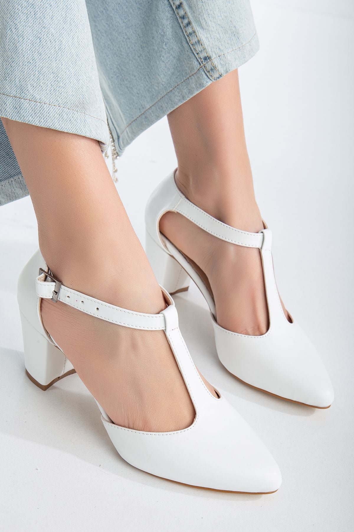 Niven White Leather Heeled Women's Shoes - STREETMODE™