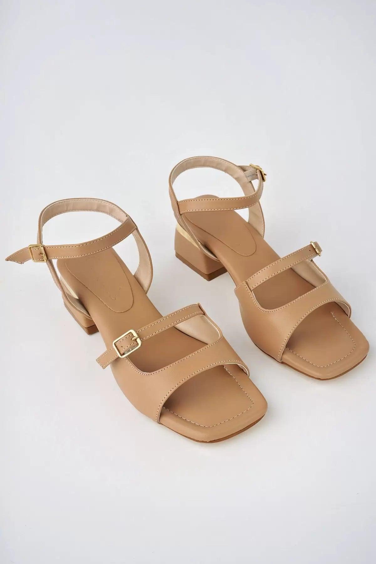 Nude Heeled Double Buckle Women's Sandals - STREETMODE™