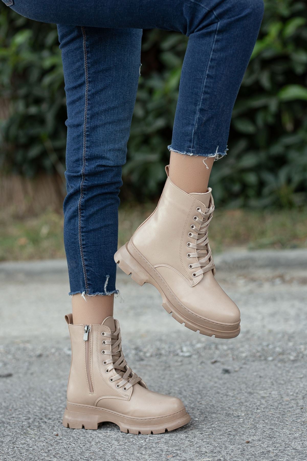 Nude Skin Long Lace Detail Women's Boots - STREETMODE™