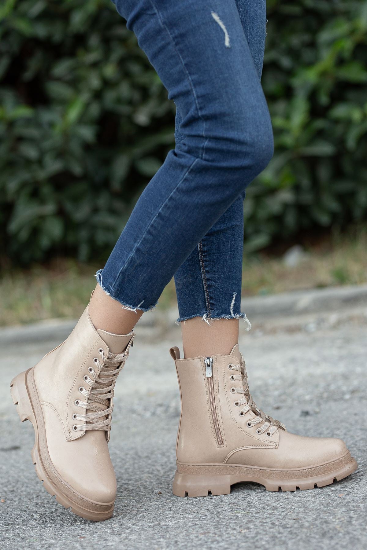 Nude Skin Long Lace Detail Women's Boots - STREETMODE™