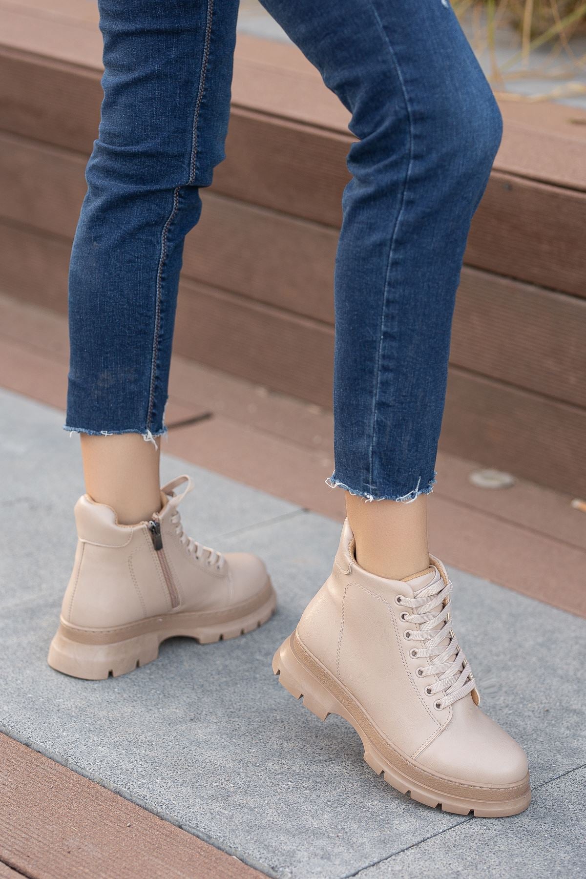 Nude Skin Short Lace Detail Women's Boots - STREETMODE™