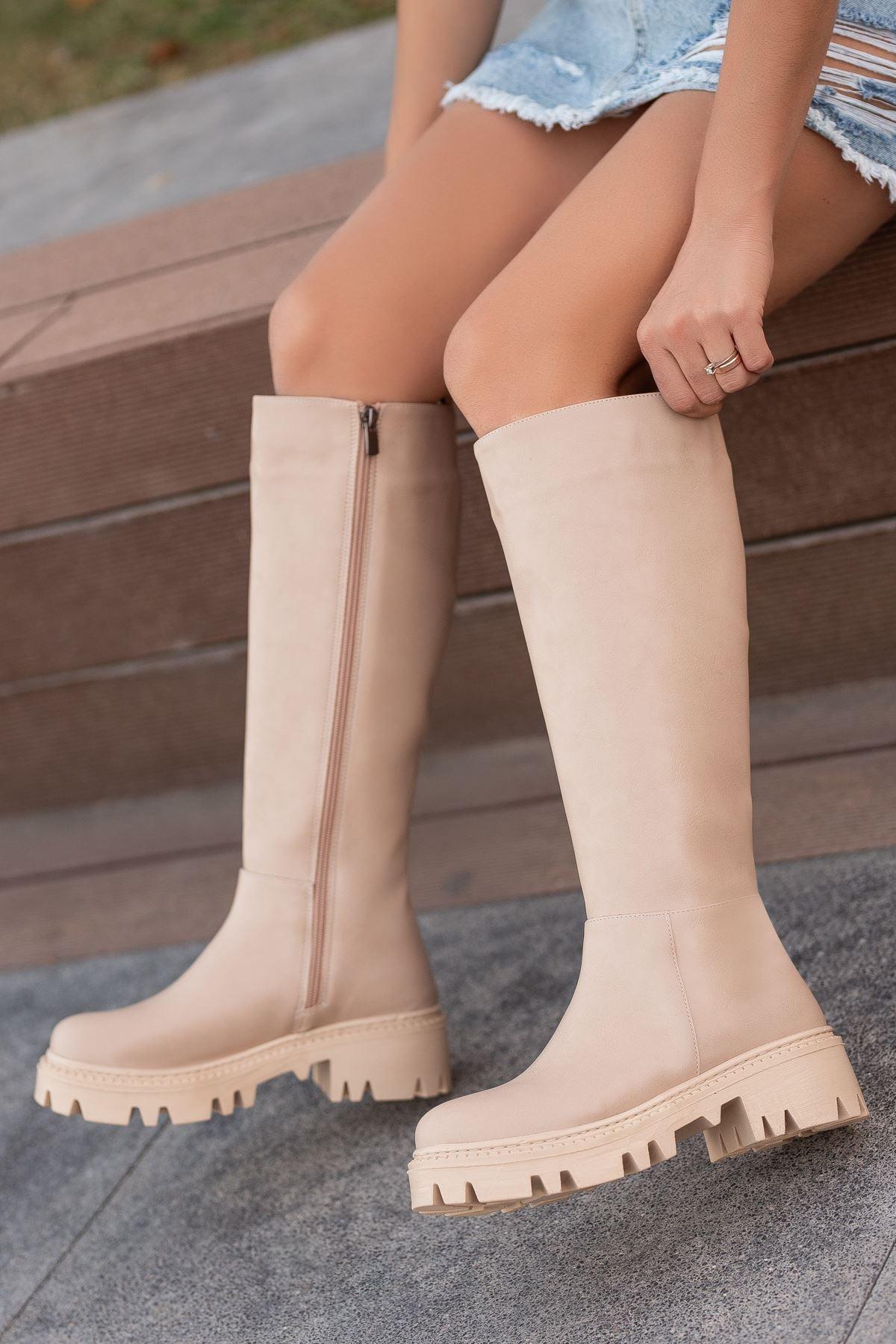 Nude Skin Zipper Detail Women's Boots - STREETMODE™