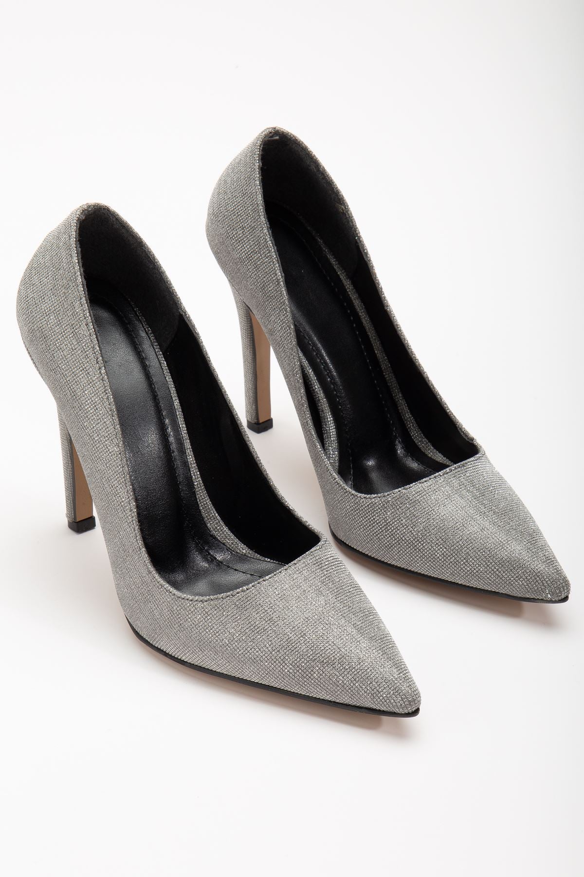 Onella Platinum Glitter Pointed Low-cut Women's Heeled Shoes - STREETMODE™