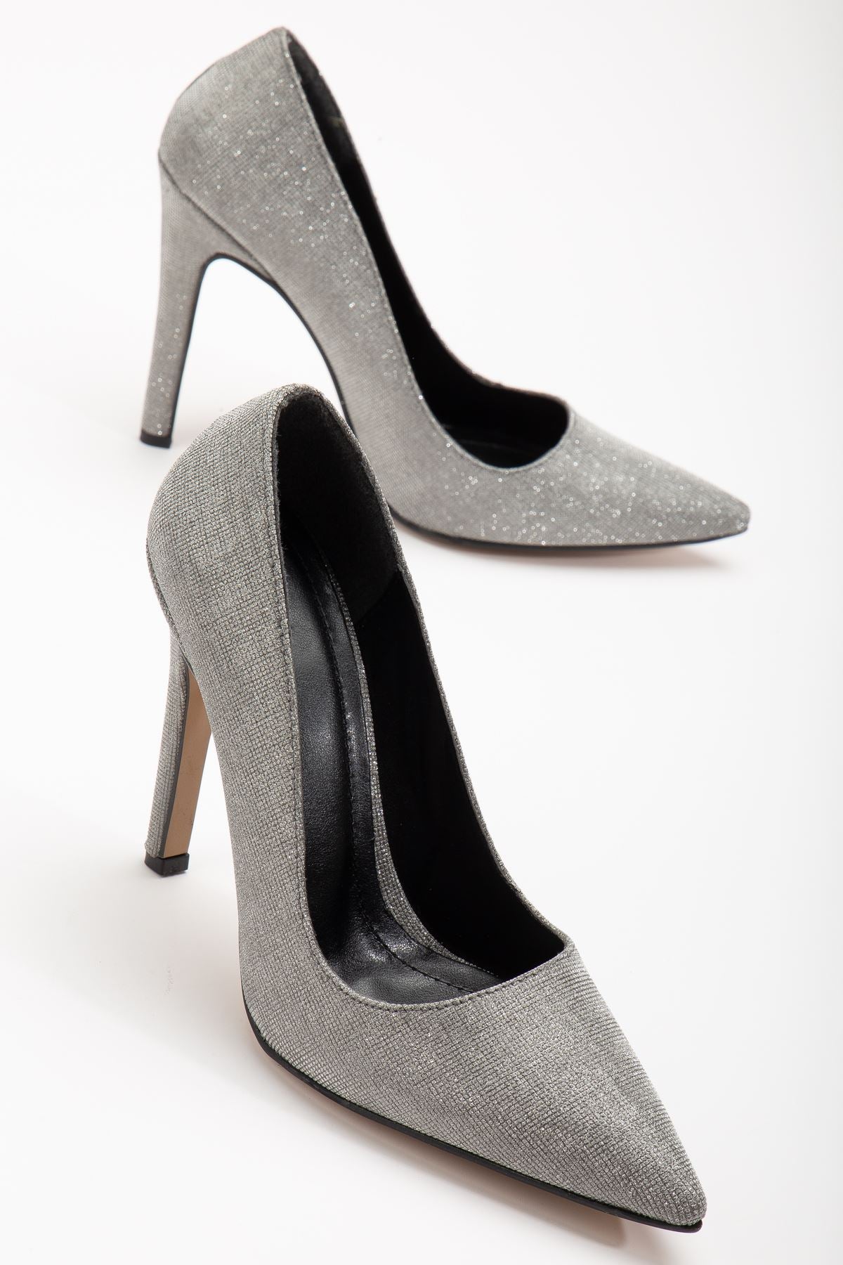 Onella Platinum Glitter Pointed Low-cut Women's Heeled Shoes - STREETMODE™