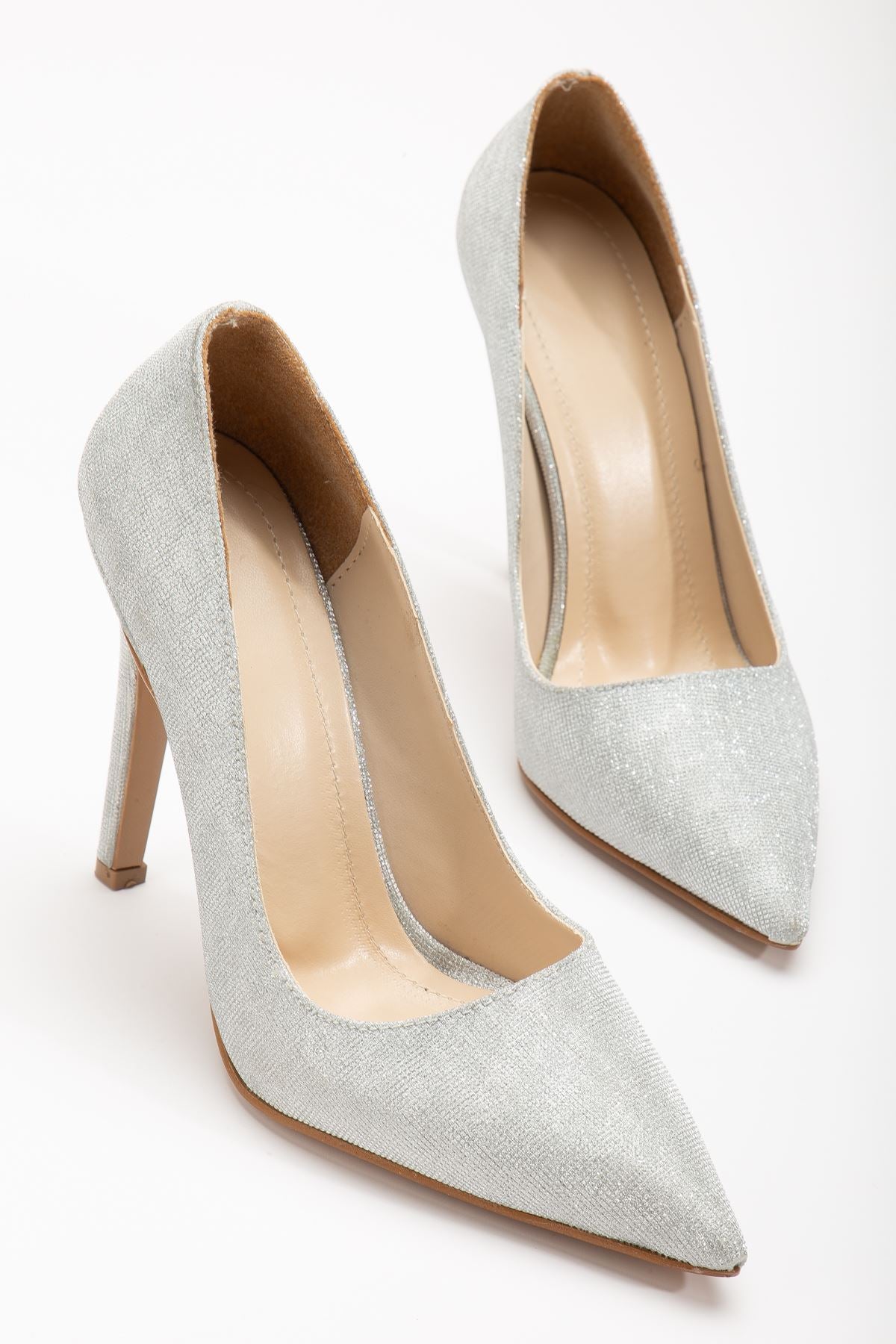 Onella Silver Glitter Pointed Low-cut Women's Heeled Shoes - STREETMODE™
