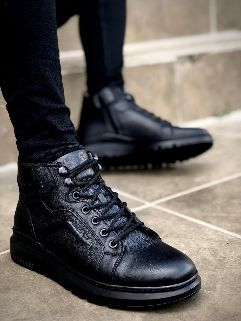 Original Design BA0144 Genuine Leather Zippered Black Men's Sports Half Ankle Boots - STREETMODE™