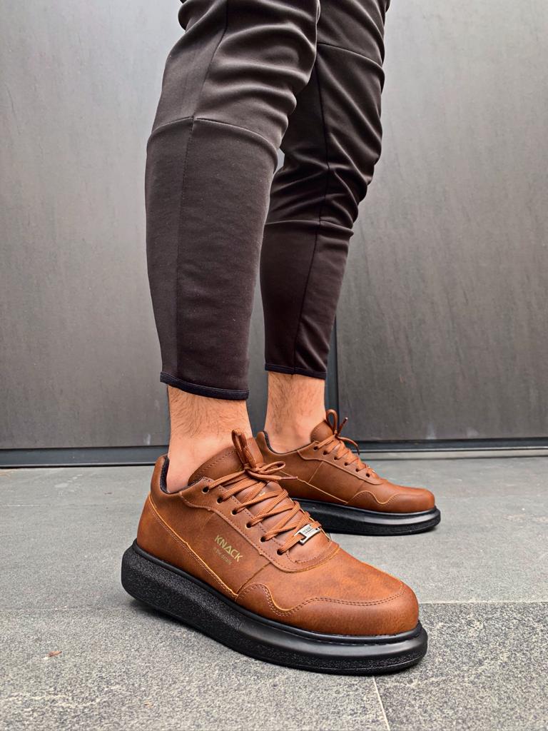 Men's High Sole Casual Shoes 040 Brown Black - STREETMODE™