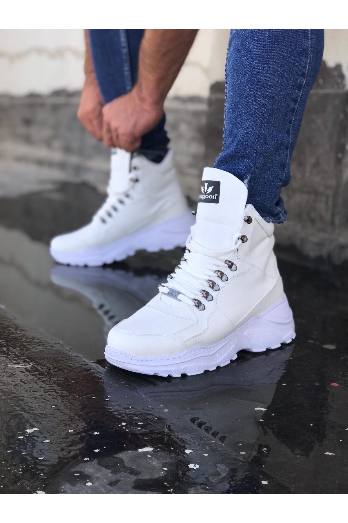 Original Design WG07 White Color Long Lace-up Boots - STREETMODE™