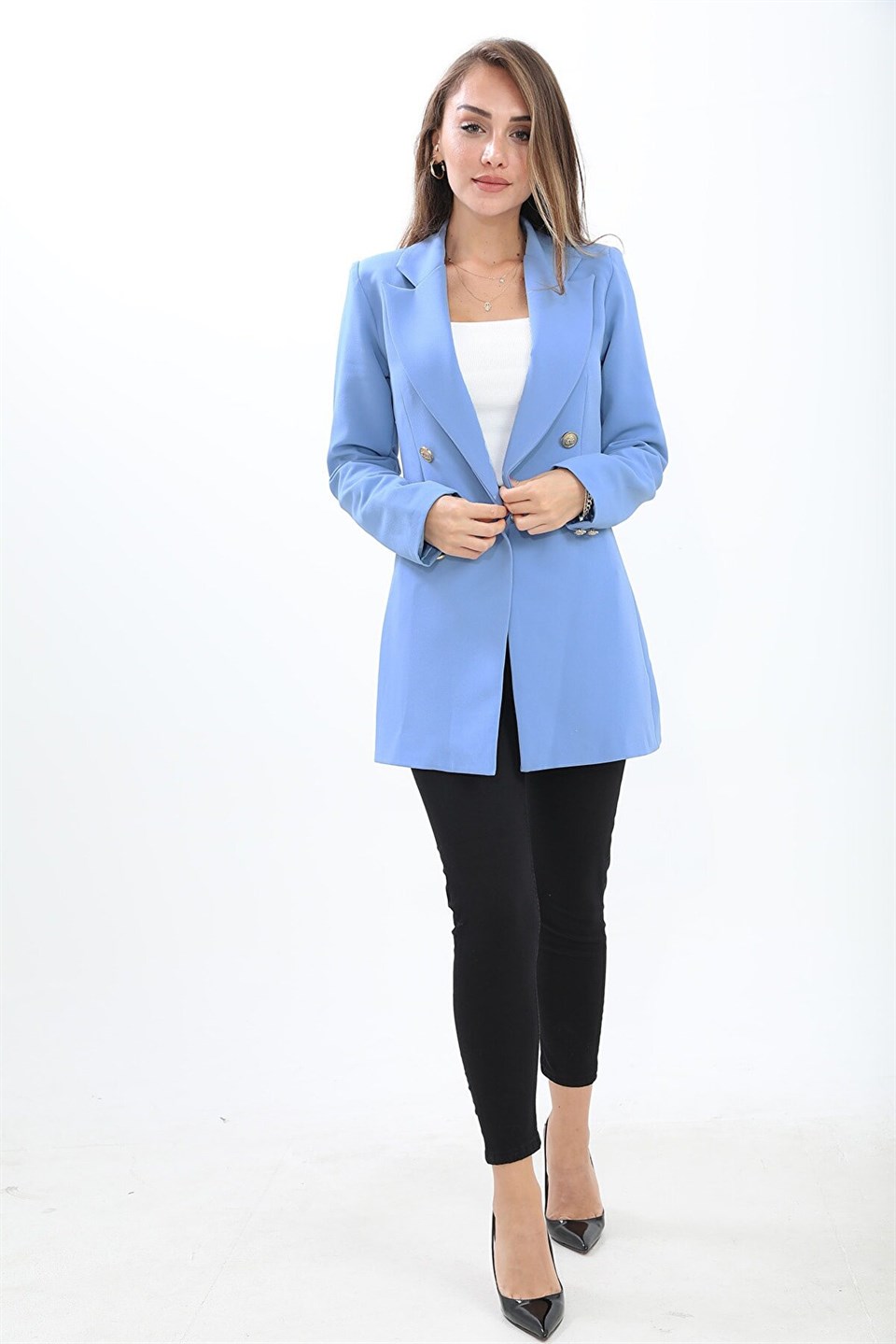 Padded Shoulders with Snap Fasteners on the Front - Women's Blazer Jacket - STREETMODE™
