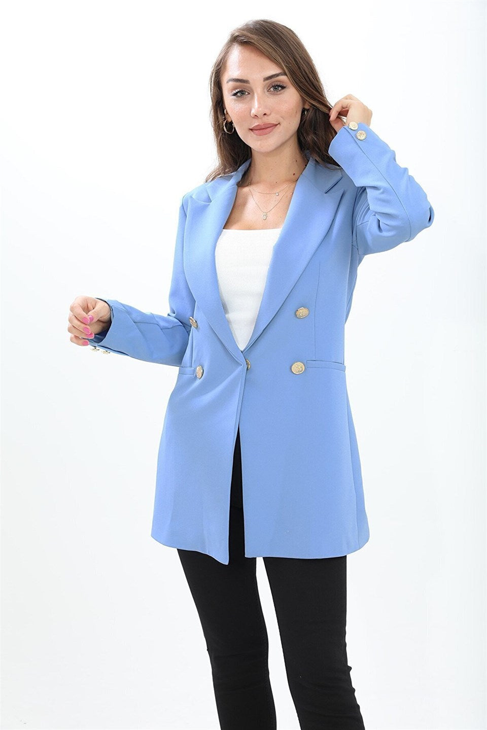 Padded Shoulders with Snap Fasteners on the Front - Women's Blazer Jacket - STREETMODE™