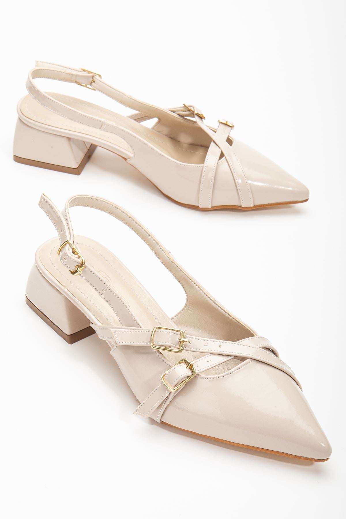Pary Cream Patent Leather Women's Heeled Shoes - STREETMODE™