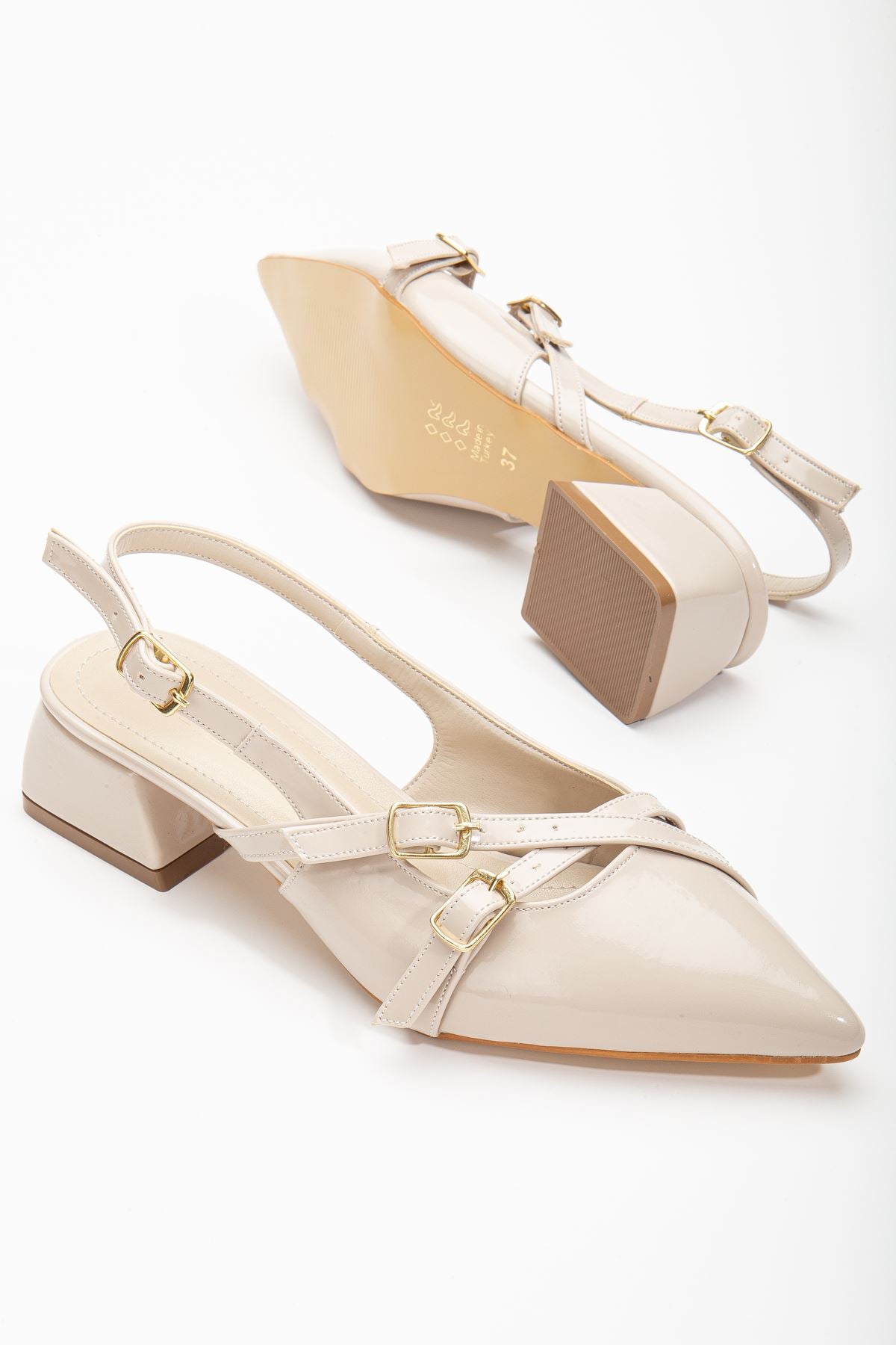 Pary Cream Patent Leather Women's Heeled Shoes - STREETMODE™
