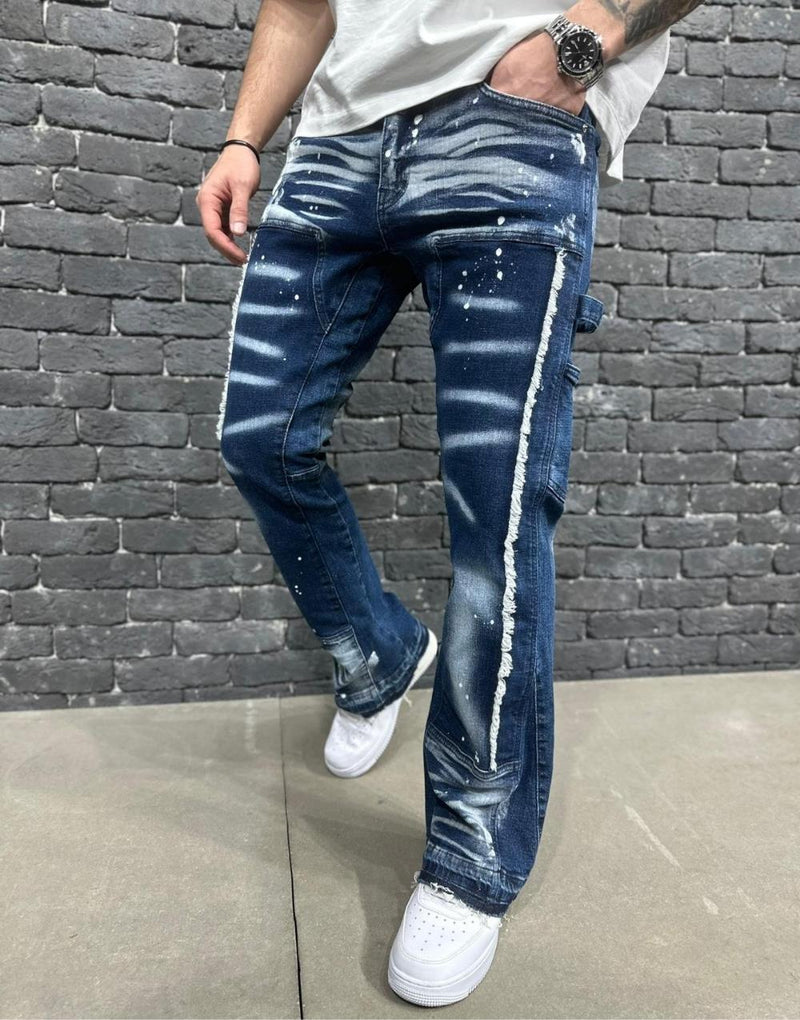 Premium Mens Distressed Patchwork Splash Baggy Jeans - STREETMODE™